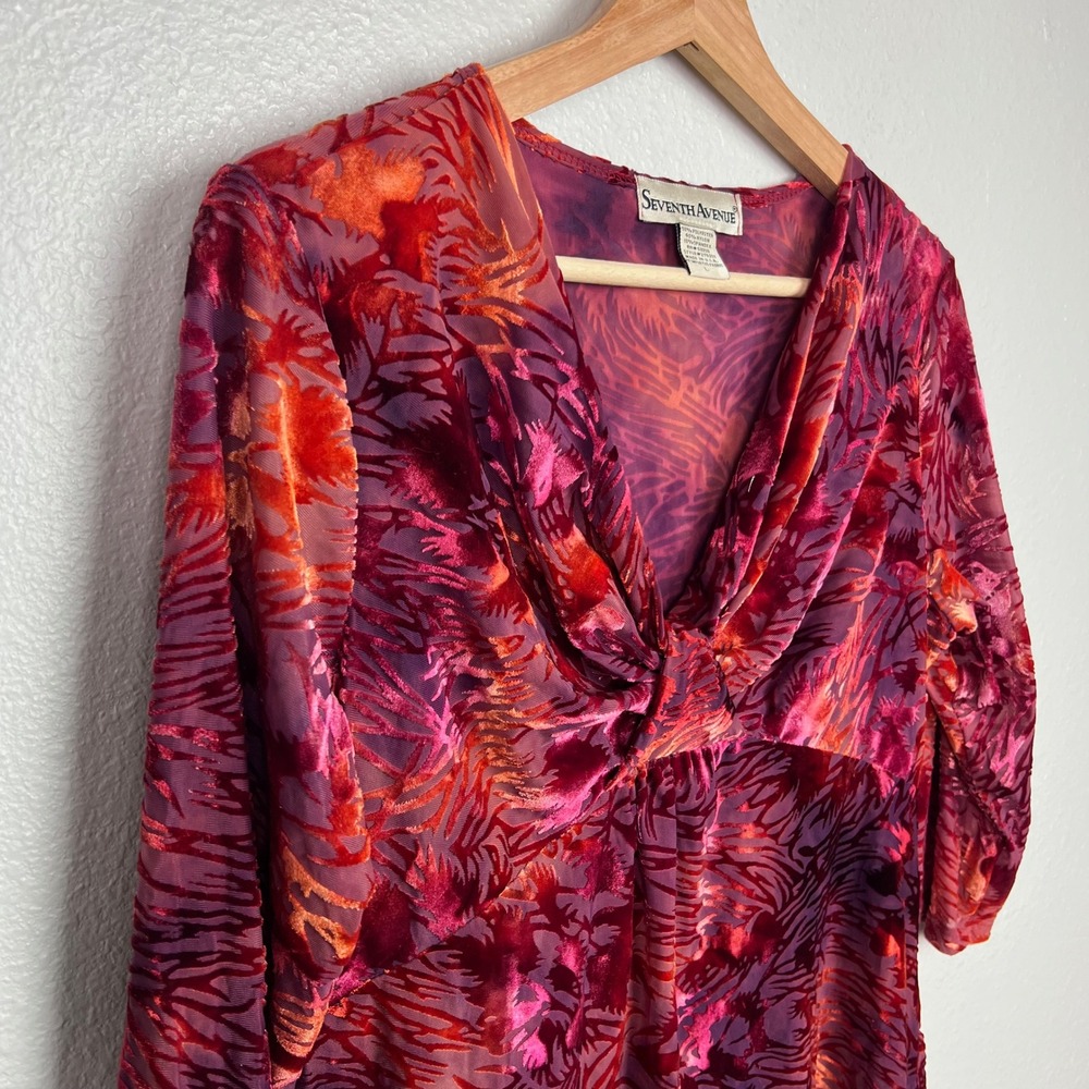 Y2K Babydoll Velvet Burnout Twist Front 3/4 Sleeve Top Womens Large Fairy Sheer - Picture 4 of 8